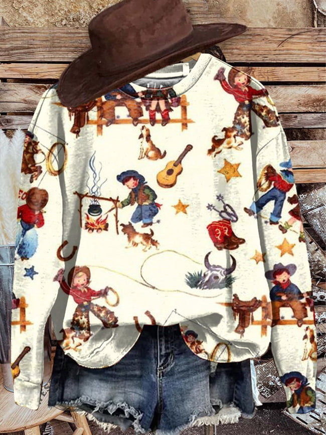 Vintage Western Cowboy Print Sweatshirt