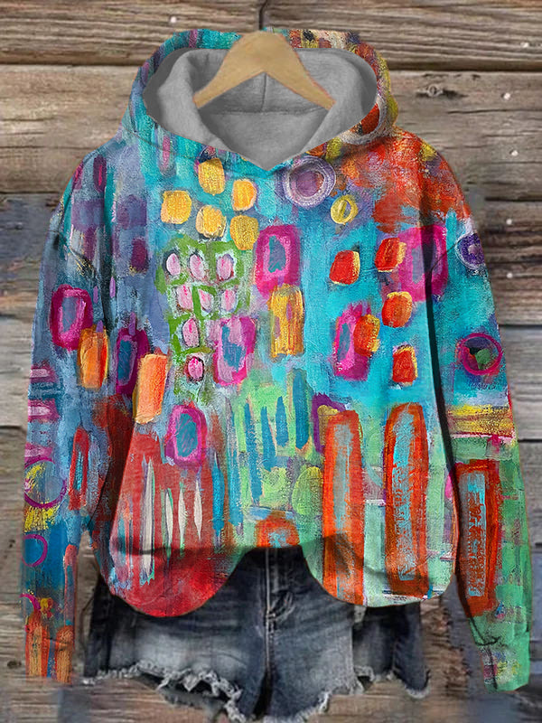 Vintage Abstract Pattern Art Print Casual Hoodie