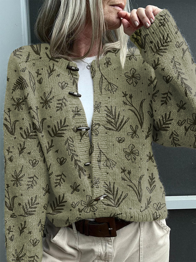 Vintage Botantical Print Buttoned Cardigan Sweater