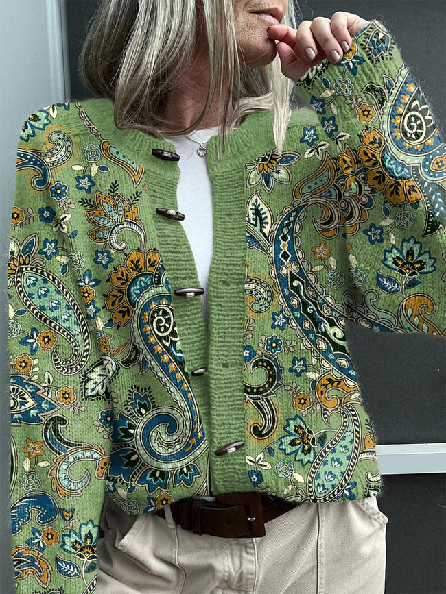 Vintage  Paisley Print Buttoned Cardigan Sweater