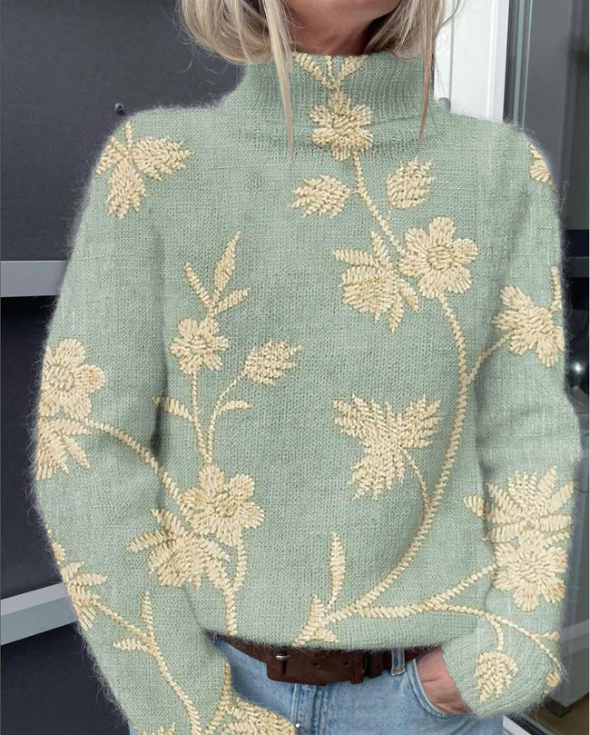 Vintage Botantical Print Pullover Sweater