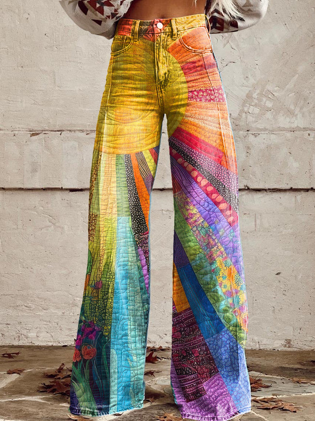 Women's Retro Hippie Print Casual Wide Leg Pants