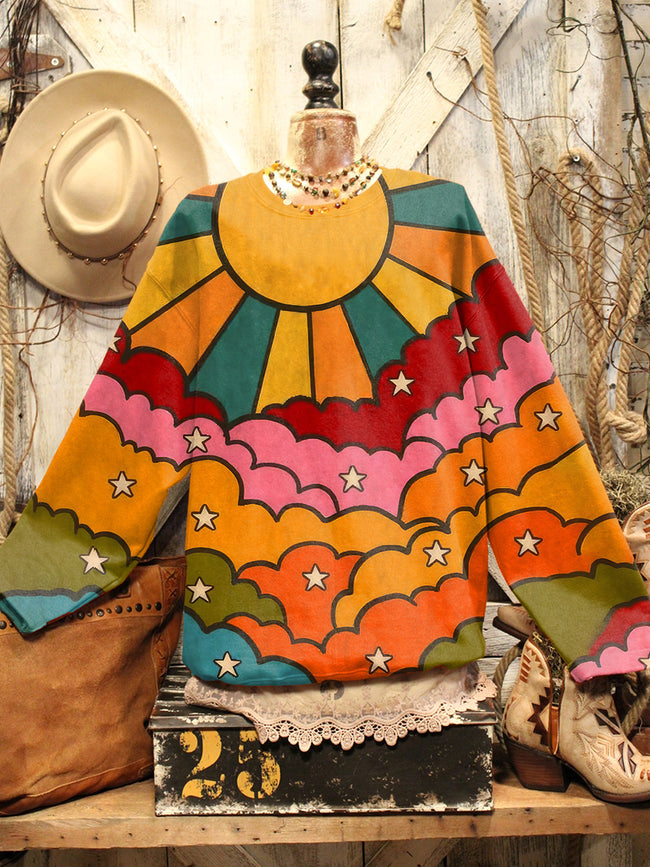 Retro Colourful Hippie Art Print Casual Sweatshirt