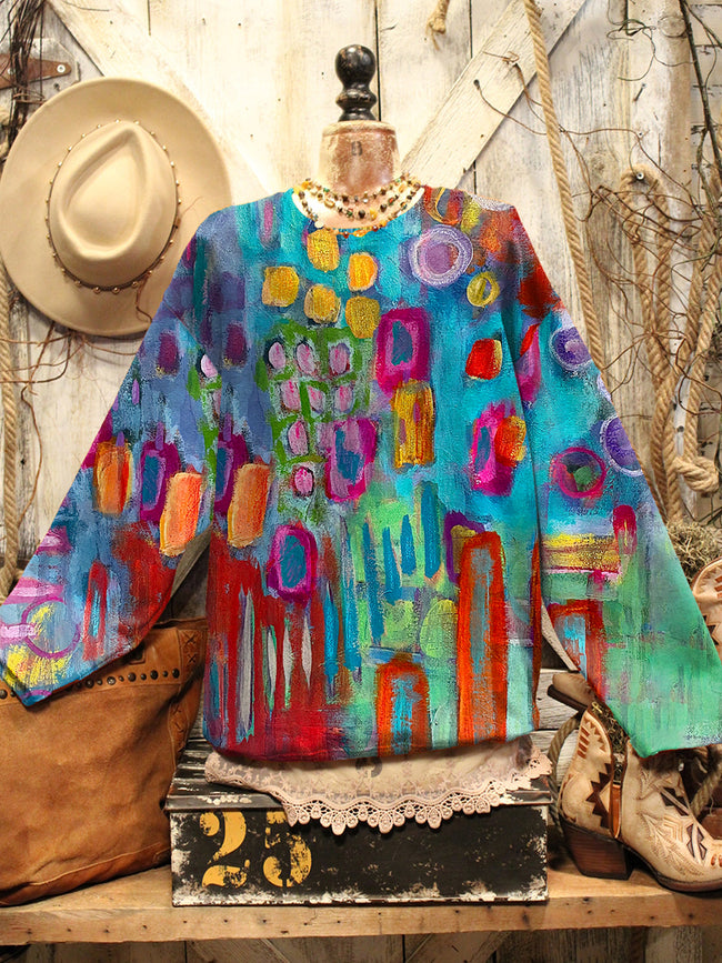 Retro Colourful Hippie Art Print Casual Sweatshirt