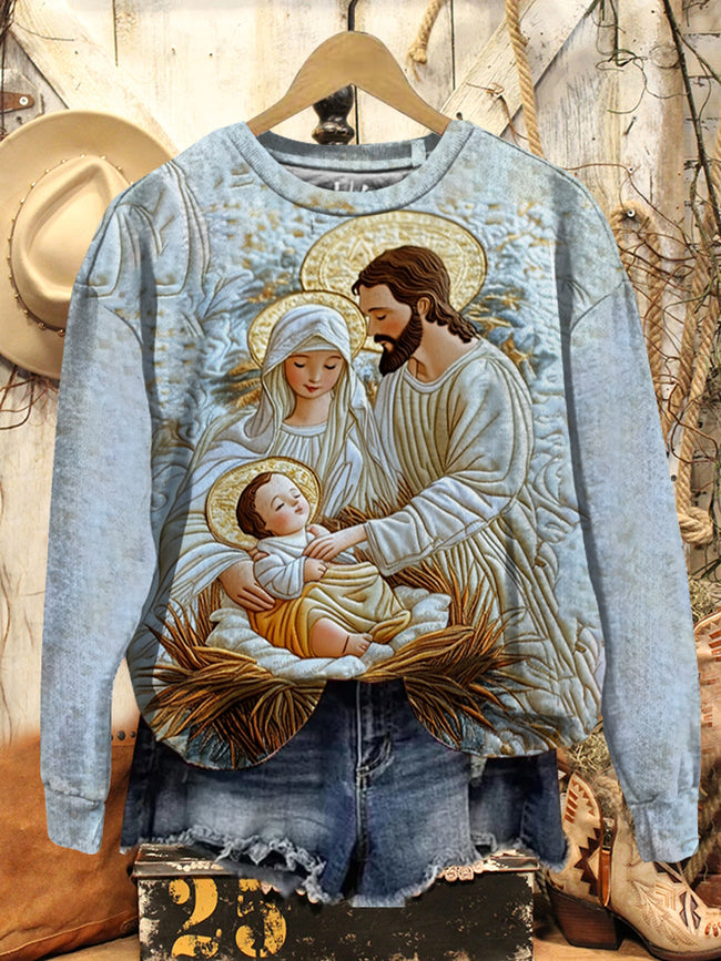 Retro Nativity Print Casual Sweatshirt