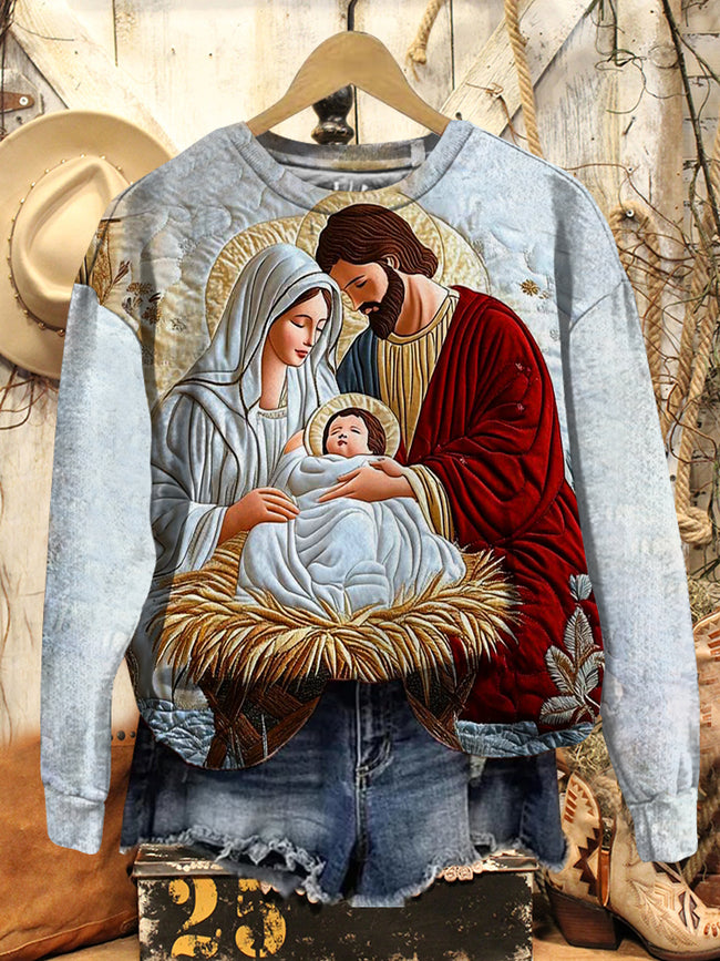 Retro Nativity Print Casual Sweatshirt