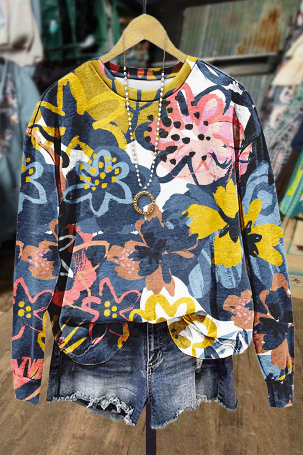 Multi Floral Print Long Sleeve Sweatshirt