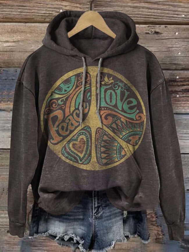 Vintage Hippie Art Print Casual Hoodie