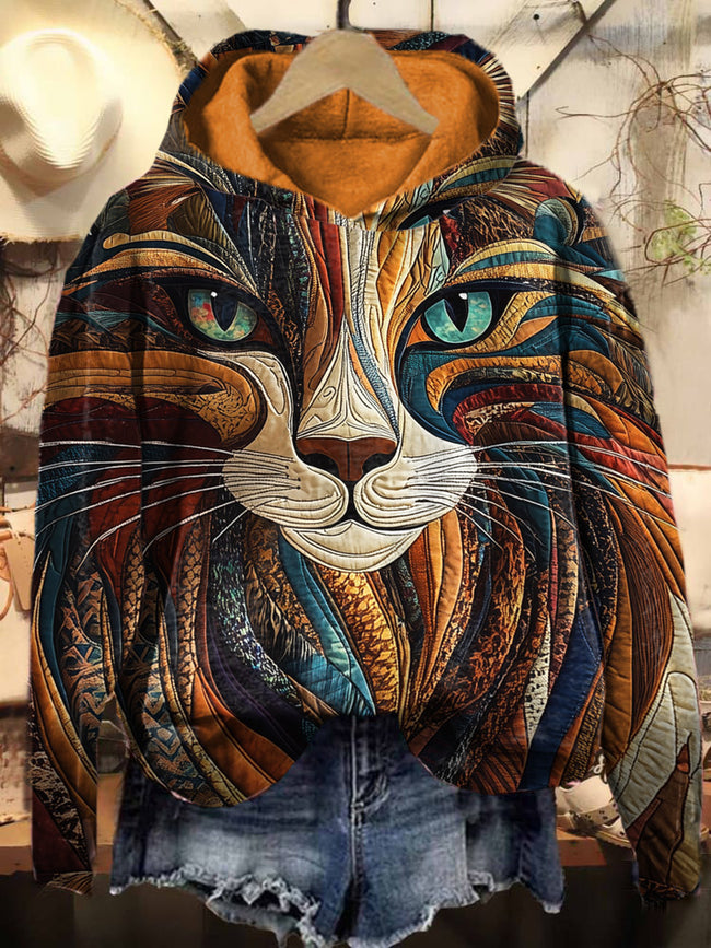 Vintage cat print casual sweatshirt hoodie