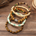 Colorful Wooden Beads Small Flower Elastic Wire Five-piece Bracelet