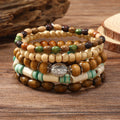 Colorful Wooden Beads Small Flower Elastic Wire Five-piece Bracelet