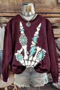 Retro Western Skull Print Sweatshirt