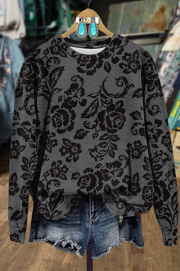 Retro Floral Print Sweatshirt