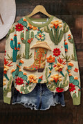 Vintage Western Boots Floral Art Printed Sweatshirt