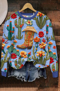 Vintage Western Boots Floral Art Printed Sweatshirt