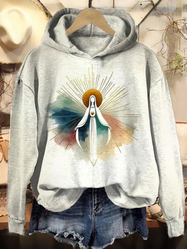 Vintage Virgin Mary Print Casual Sweatshirt Hoodie