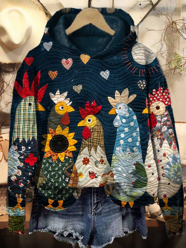 Vintage Moonlit Chicken Art Print Casual Sweatshirt Hoodie