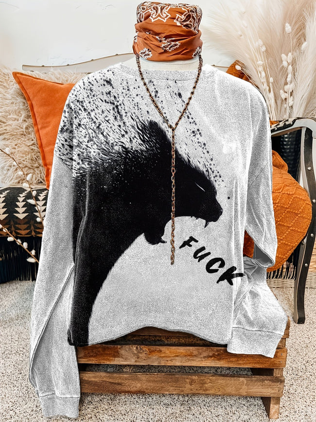 A Cat Yelling Fuck Print Casual Sweatshirt