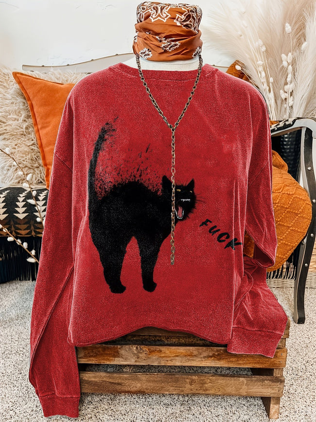 A Cat Yelling Fuck Print Casual Sweatshirt