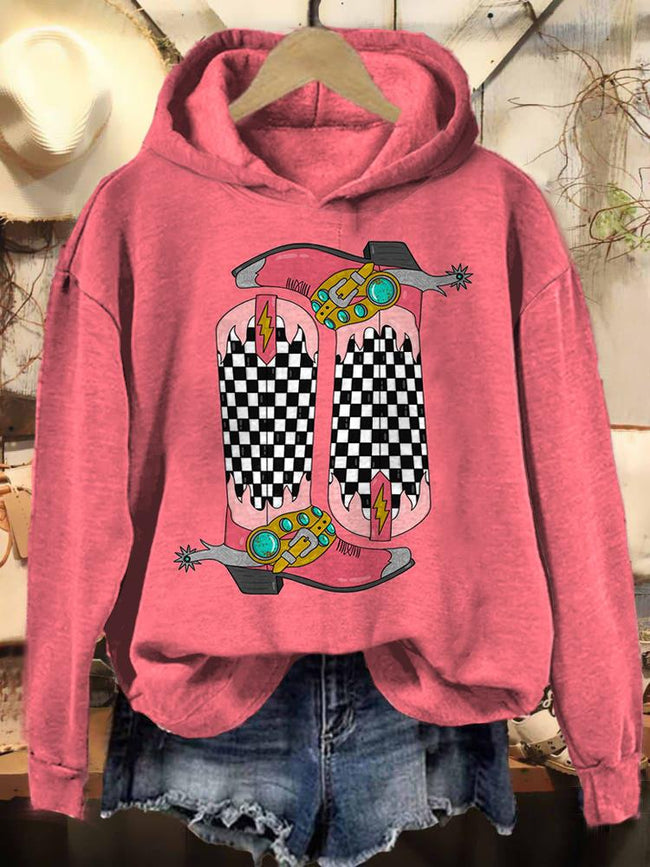 Vintage Western Boots Print Casual Sweatshirt Hoodie