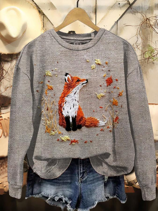 Vintage Fox Print Casual Casual Sweatshirt