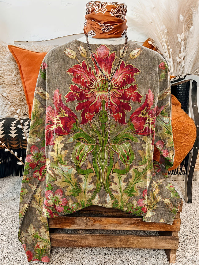 Vintage Botantical Print Casual Sweatshirt