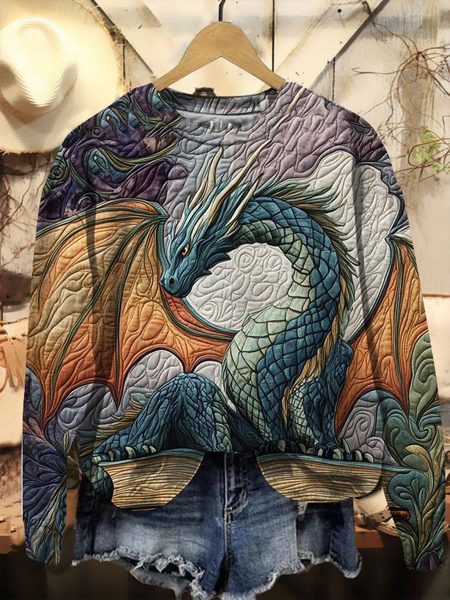 Retro Dragon Print Casual Sweatshirt