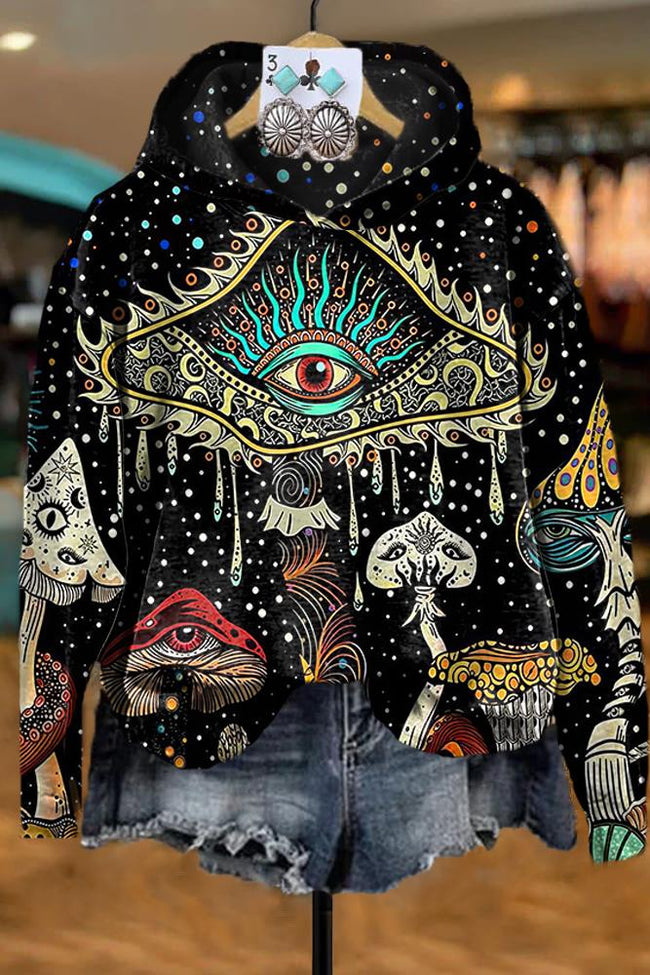 Vintage Psychedelic Eyes Mushroom Art Print Casual Sweatshirt Hoodie