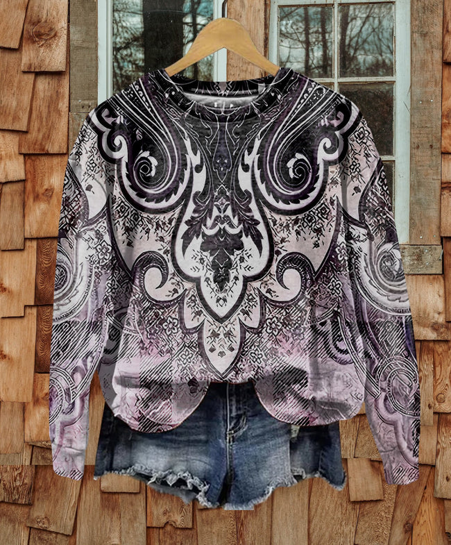 Vintage Paisley Print Casual Casual Sweatshirt