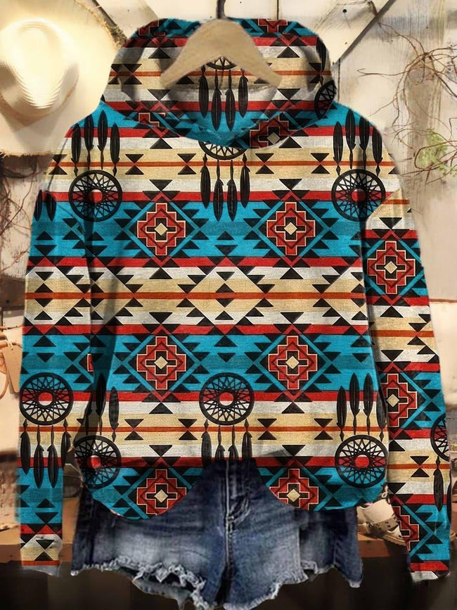 Vintage Western Geo Aztac Print Casual Sweatshirt Hoodie