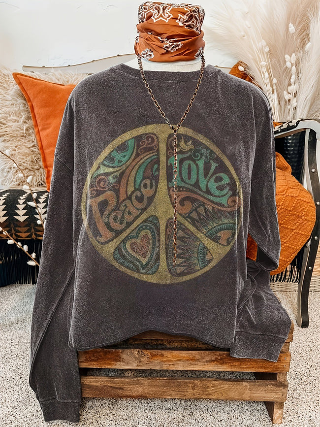 Vintage Hippie Art Print Casual Sweatshirt