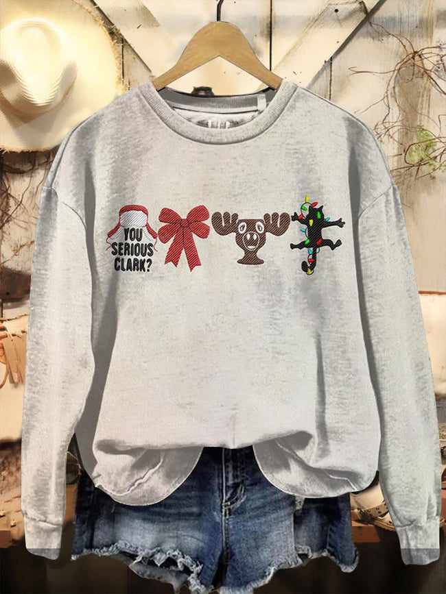 Vintage Christmas Embroidered Print Casual Casual Sweatshirt