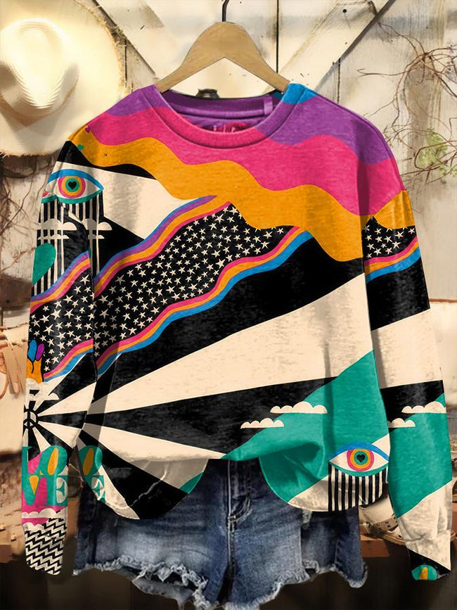 Vintage Western Abstract Print Casual Sweatshirt