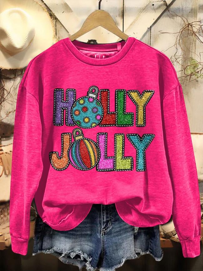 Holly Jolly Christmas Print Casual Casual Sweatshirt