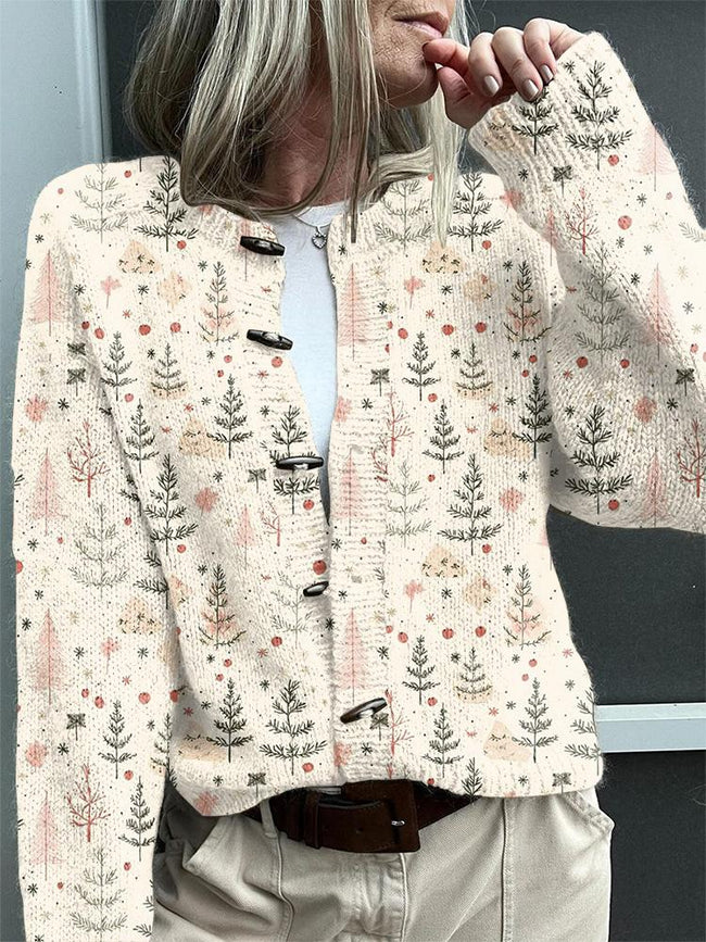 Vintage plant print button cardigan