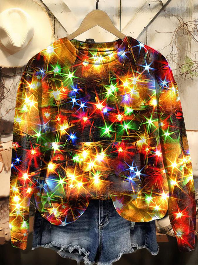 Vintage Christmas Light Printed Casual Sweatshirt