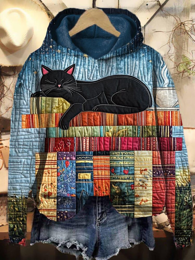 Vintage Cuddle Cat Dream Print Casual Sweatshirt Hoodie