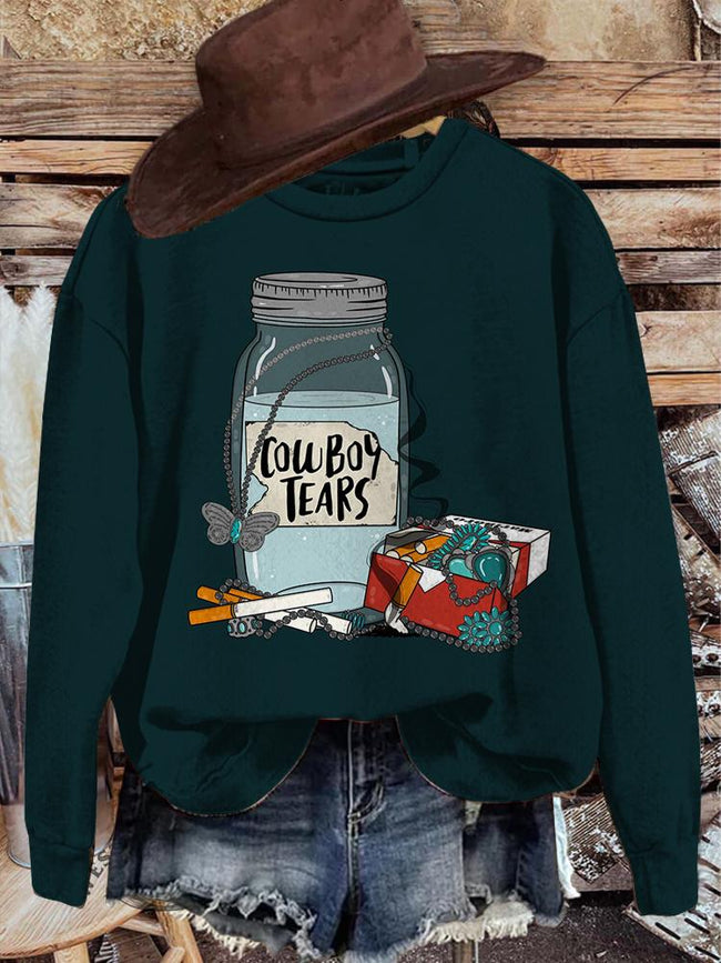 Vintage Western Cowboy Tears Print Casual Casual Sweatshirt