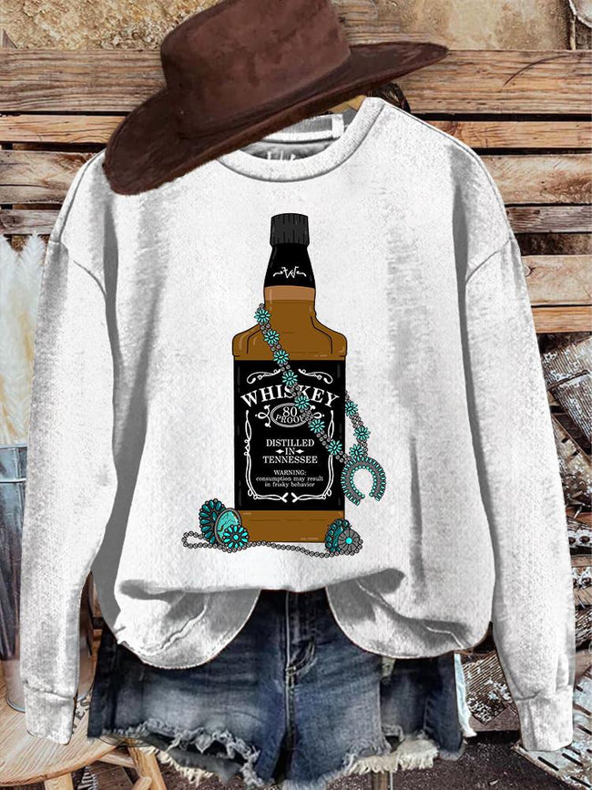 Vintage Western Warning Whiskey Print Casual Casual Sweatshirt