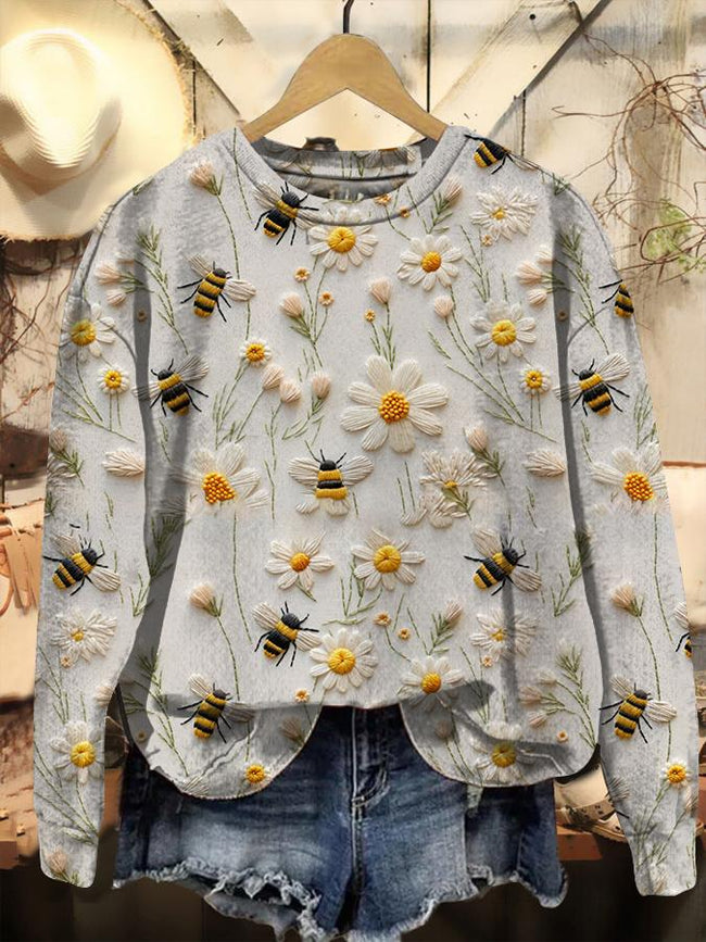 Vintage Bee Print Casual Casual Sweatshirt