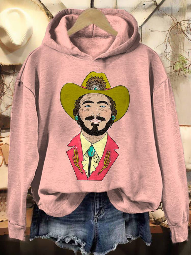 Vintage Western Folk Print Casual Sweatshirt Hoodie