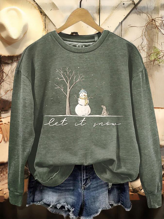 Vintage Let it Snow Christmas Snowman Print Casual Casual Sweatshirt