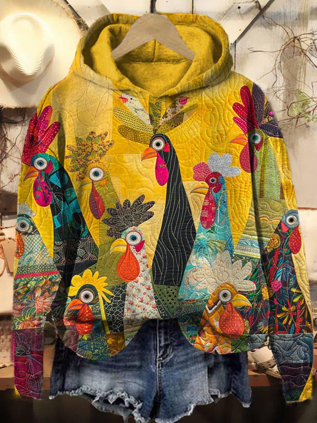 Vintage Sunrise Roosters Print Casual Sweatshirt Hoodie