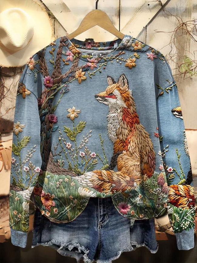 Vintage animal embroidered casual casual sweatshirt