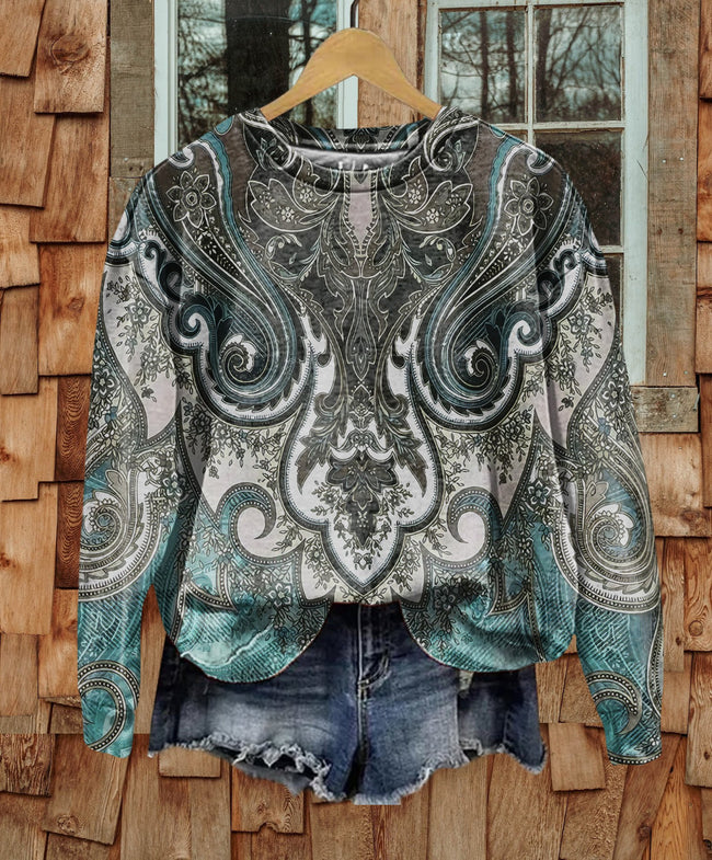 Vintage Paisley Print Casual Casual Sweatshirt