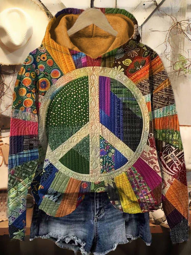 Vintage Hippie Peace Print Casual Sweatshirt Hoodie