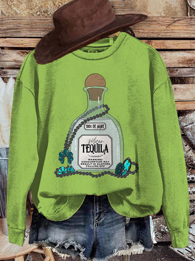 Vintage Western Warning Tequila Print Casual Casual Sweatshirt