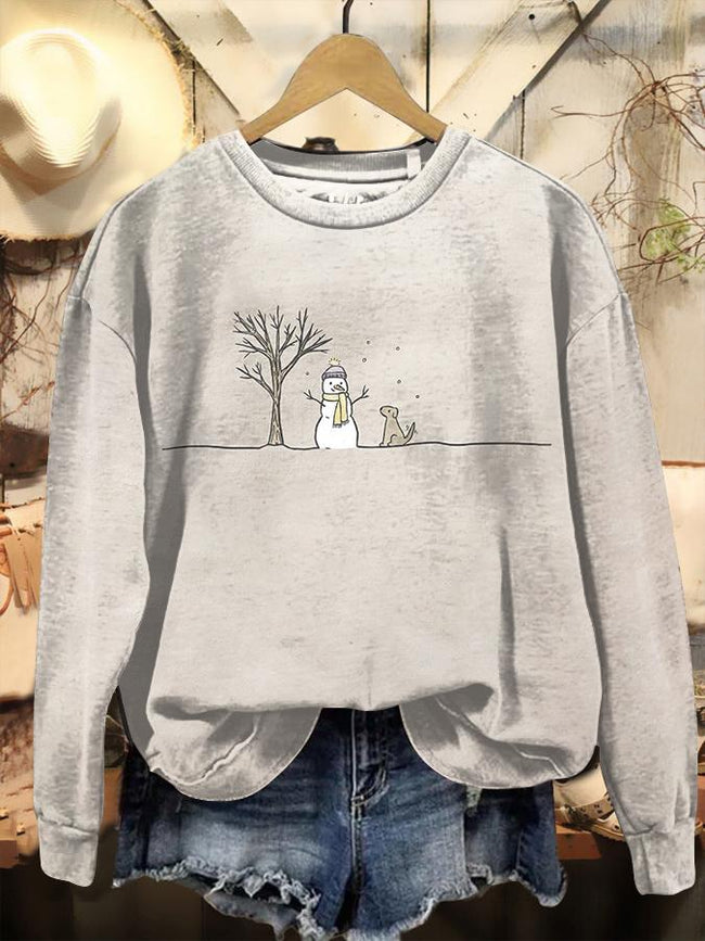 Vintage Christmas Snowman Print Casual Casual Sweatshirt