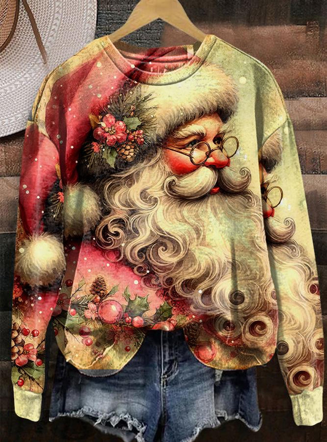 Vintage Santa print casual casual sweatshirt