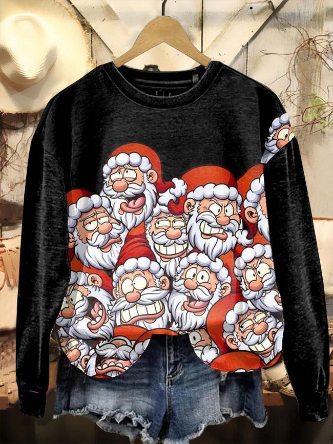 Vintage Christmas Santa Claus Printed Casual Sweatshirt